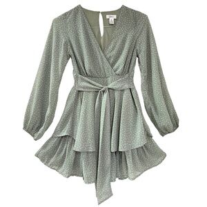 NWT Japna Sage Green Polka Dot Ruffle Mini Dress Size Med